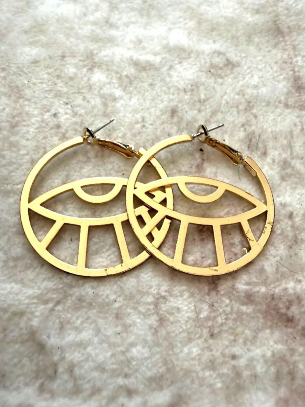 Gold Abstract Eye Cutout Statement Hoop Earrings - Picture 3 of 3